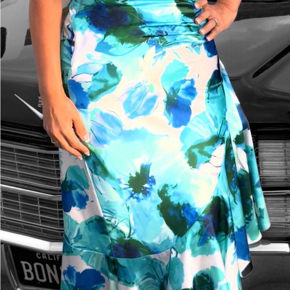 Eliza J Blue and Green One Shoulder Dress